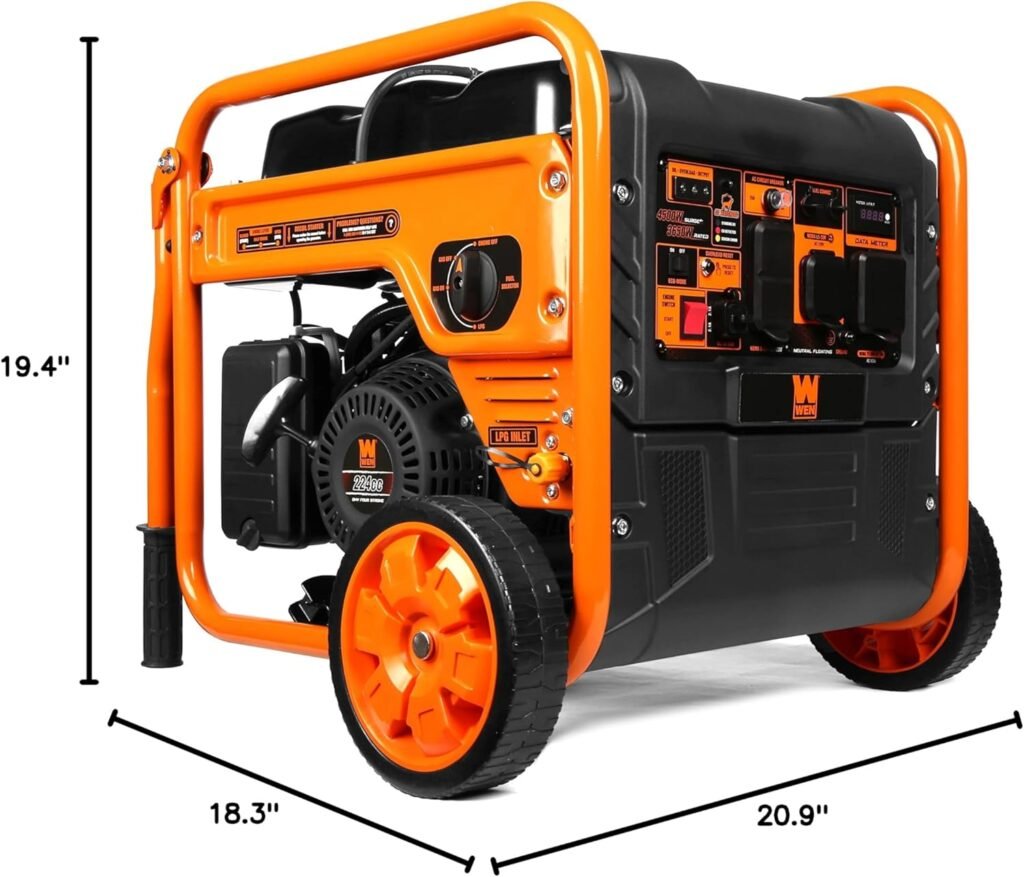 WEN GN400iX RV-Ready 4000-Watt Open Frame Inverter Generator with CO Shutdown Sensor, Black/Orange