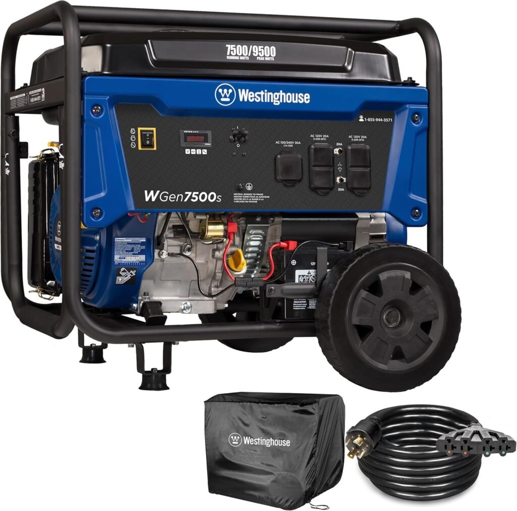 Westinghouse 9500 Peak Watt Home Backup Portable Generator, Transfer Switch Ready 30A Outlet, Gas Powered