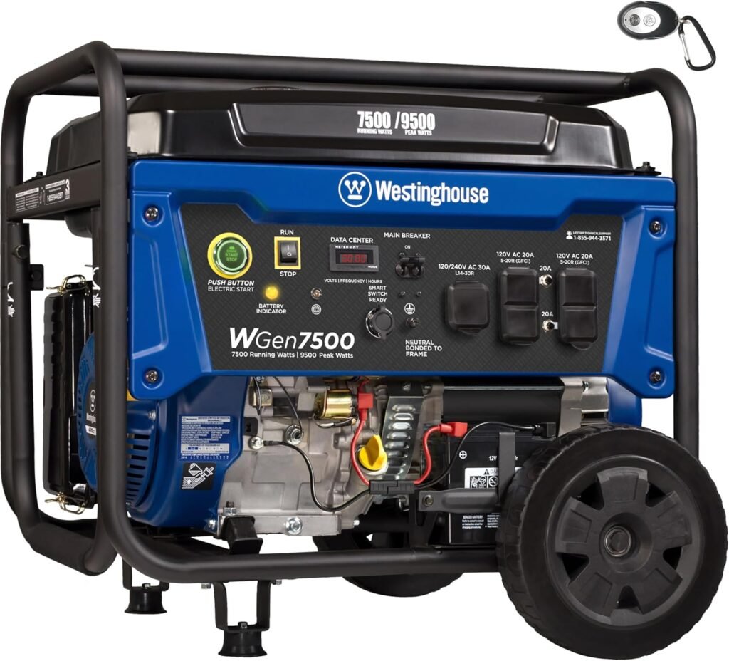 Westinghouse 9500 Peak Watt Home Backup Portable Generator, Transfer Switch Ready 30A Outlet, Gas Powered