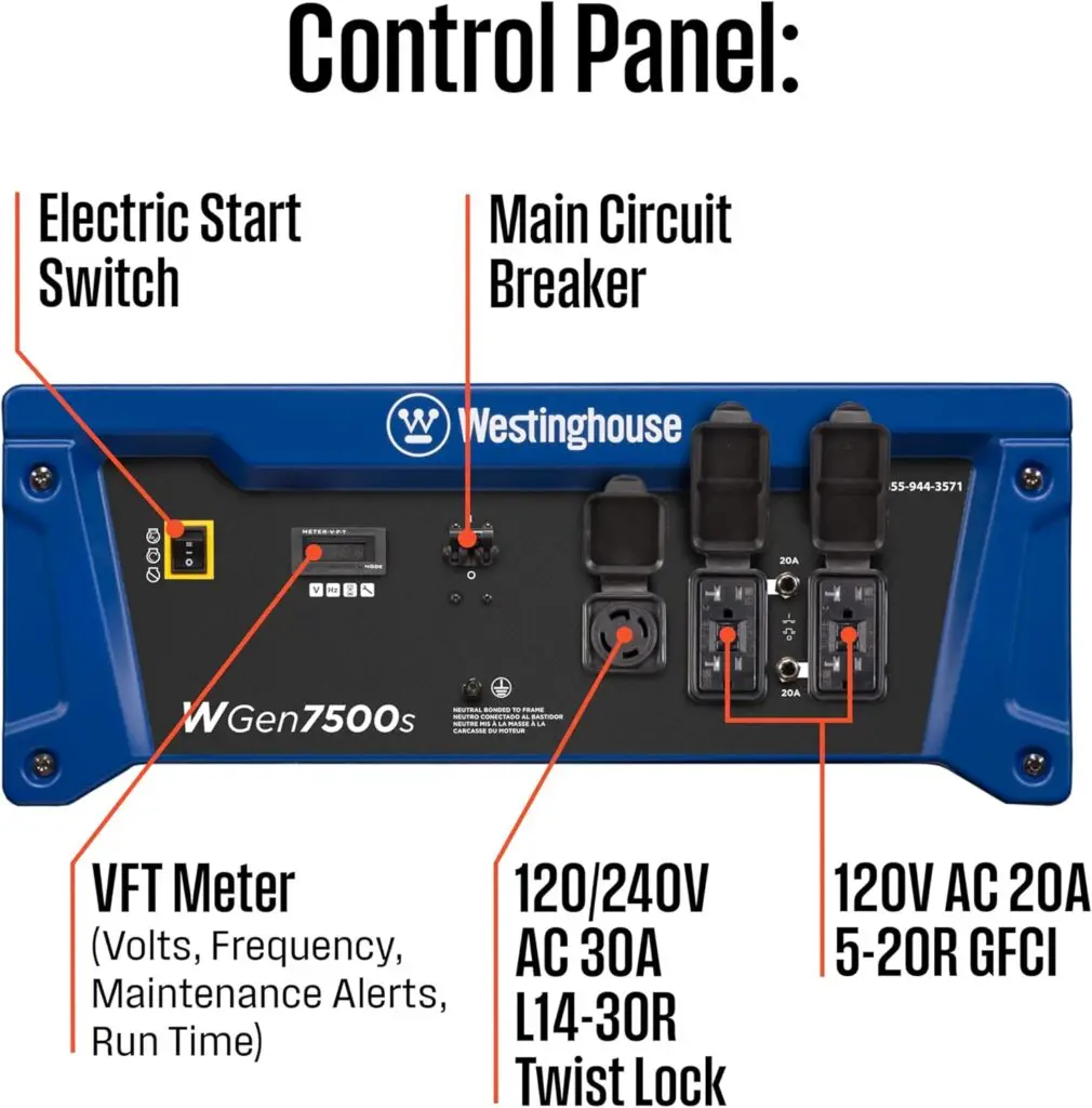 Westinghouse 9500 Peak Watt Home Backup Portable Generator, Transfer Switch Ready 30A Outlet, Gas Powered