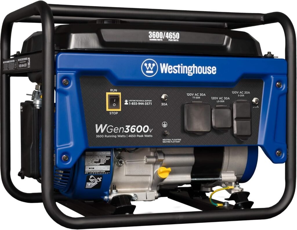 Westinghouse Outdoor Power Equipment 4650 Peak Watt Portable Generator, RV Ready 30A Outlet, Gas Powered