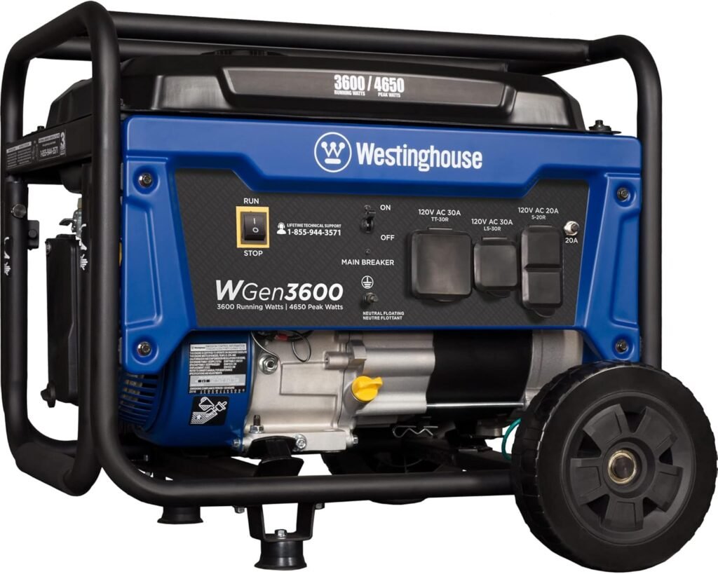 Westinghouse Outdoor Power Equipment 4650 Peak Watt Portable Generator, RV Ready 30A Outlet, Gas Powered