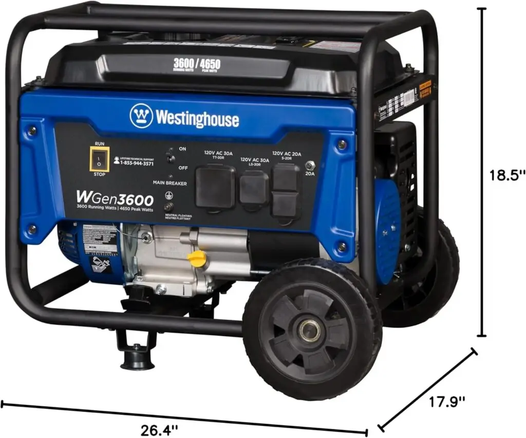 Westinghouse Outdoor Power Equipment 4650 Peak Watt Portable Generator, RV Ready 30A Outlet, Gas Powered